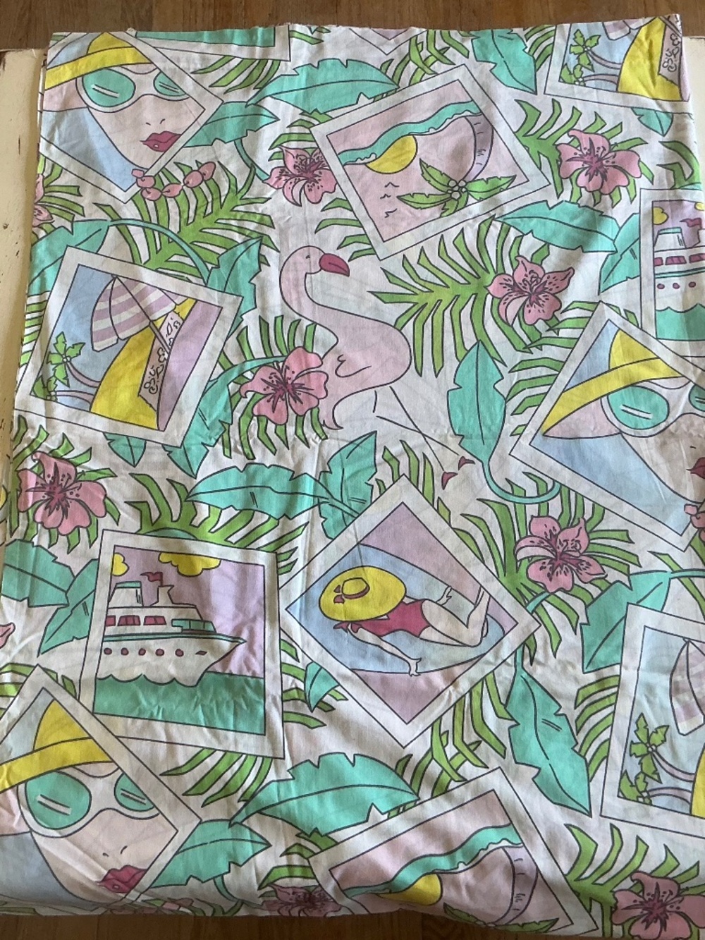 2 Vintage PACIFIC non iron Bon Voyage Vacation Print TWIN Flat Sheets